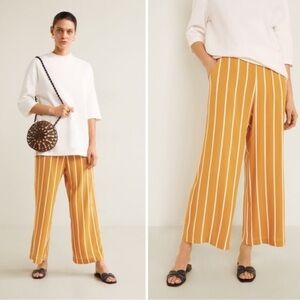 MNG Suit Mango Cropped Pants Gold Yellow White Stripe XS Pockets Wide Leg